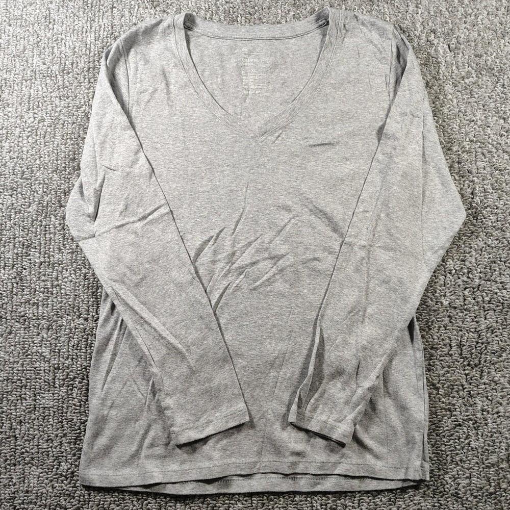 Gap Long Sleeve Shirt Gray Essential V-Neck Normcore Women XL